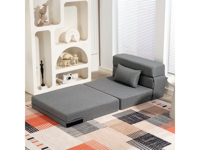  Chauffeuse futon grand confort avec coussin tissu toucher lin gris  - Conforama E