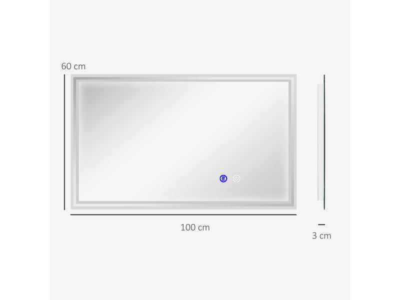  Miroir de salle de bain rectangulaire mural lumineux led horizontal ou vertical, 100 x 60 cm  - Conforama E