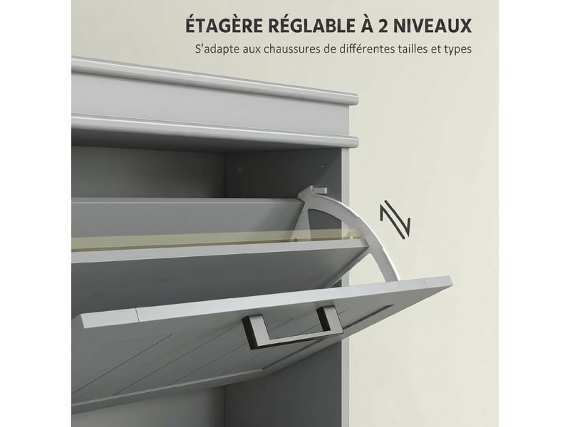  Meuble à chaussures, armoire à chaussures 3 portes abattants 15 paires, étagères réglables, gris, 54 x 24 x 117,5 cm  - Conforama E