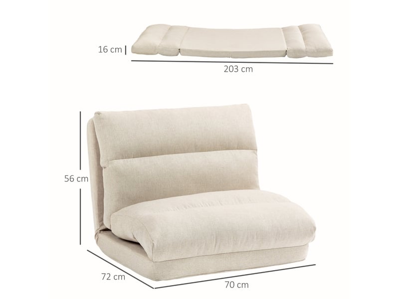  Fauteuil de sol pliable avec dossier réglable 6 positions et fonction couchage  - polyester aspect lin beige  - Conforama D