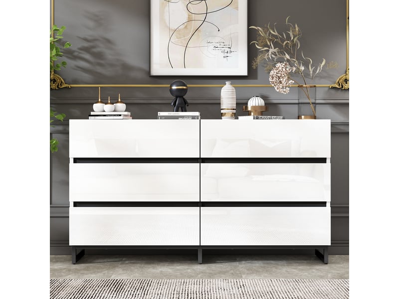  Buffet de salon 6 tiroirs – blanc et noir – 140 x 39,5 x 78,5 cm  - Conforama B