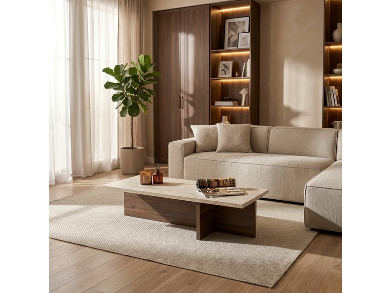 Table basse de salon moderne effet marbre et bois harbor - Conforama D