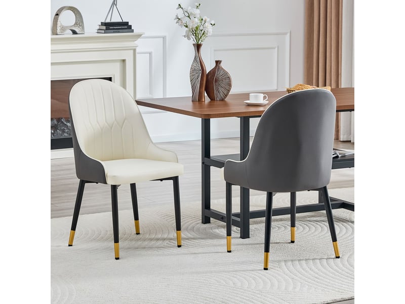 Lot de chaises 2 pièces chaise dossier motif éclair blanc et gris foncé rembourrage épais hautement élastique usage privé cafés usage commercial - Conforama A