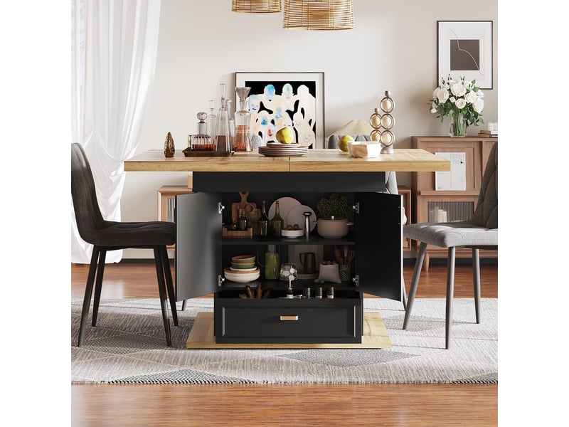 Table à manger extensible,110x80x75 cm,avec rangement,mdf,coloris bois naturel et noir  - Conforama B