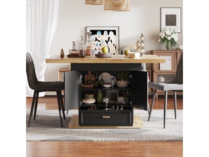 Table à manger extensible,110x80x75 cm,avec rangement,mdf,coloris bois naturel et noir