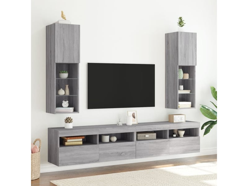  Meuble tv - banc tv - meuble de rangement avec lumières led sonoma gris 30,5x30x102 cm  - Conforama C