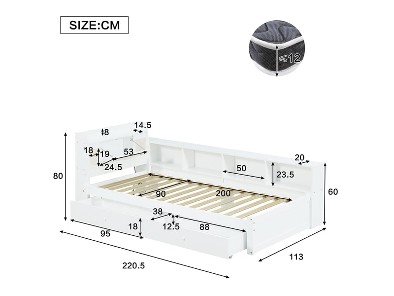  Lit avec rangement 90x200cm coloris blanc pin et mdf lit enfant blanc - Conforama C