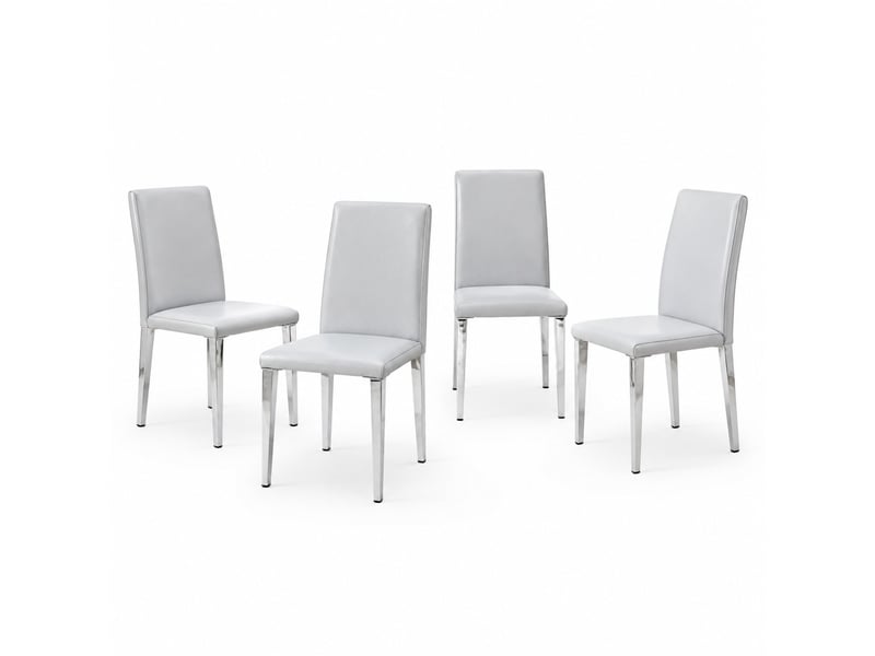 Chaises de salle à manger lot de 4 à dossier ergonomique - pieds métal, simili cuir gris clair argenté - Conforama A