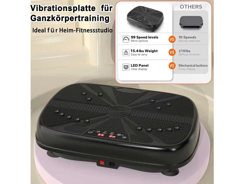  Plateforme vibrante de fitness 45 x 35 x 12,7 cm noire en abs, caoutchouc et acier q235 avec 2 bandes de résistance  - Conforama D
