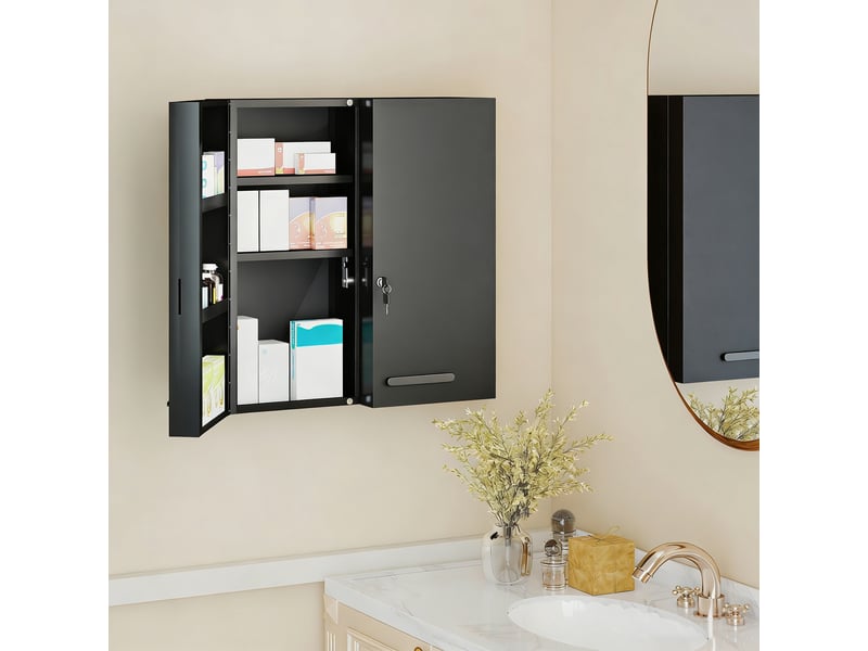  Armoire à pharmacie verrouillable à 2 portes et 6 étagères, noire  - Conforama C