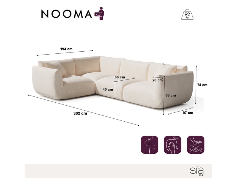 Canapé d'angle gauche modulable 6 places en velours chenillé nooma NOOMA - Conforama C