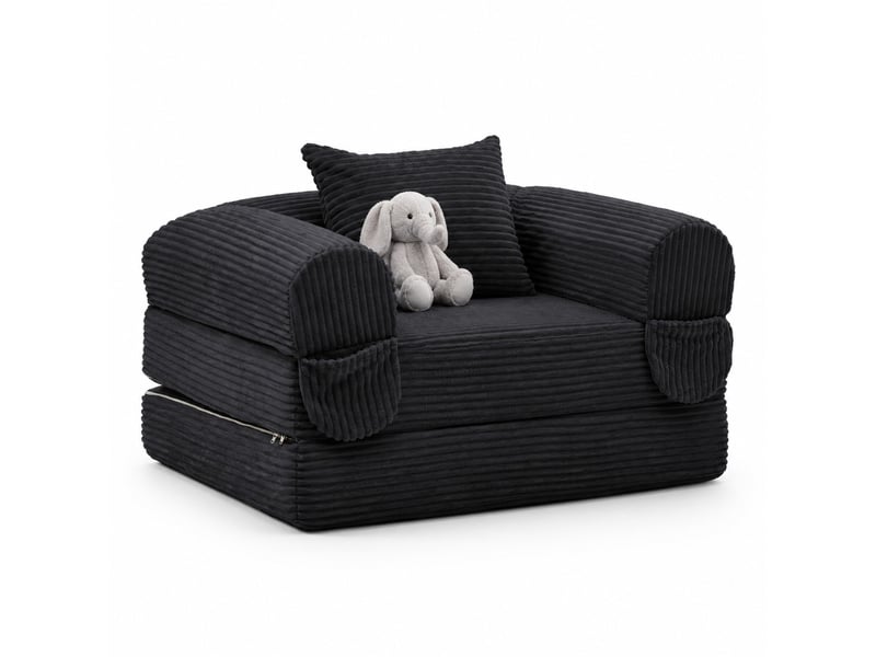  Fauteuil convertible 1 place 120.00×85.00×65.00 cm en velours côtelé avec coussin noir chicfurn  - Conforama A
