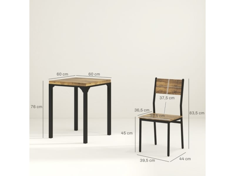  Ensemble salle à manger 3 pièces – table mdf et métal brun + 2 chaises – moderne  - Conforama C