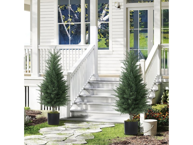 Plante artificielle lot de 2 cyprès résistants aux uv pour intérieur et extérieur en polyéthylène vert ø40 × 90 cm - Conforama C