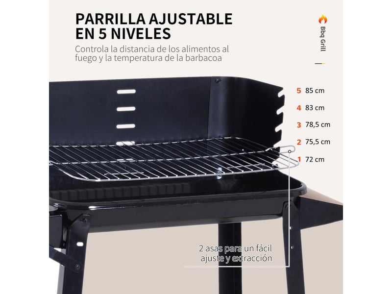  Barbecue à charbon pour extérieur, grille réglable, étagères et 2 roues, 83 x 46 x 87 cm  - Conforama R
