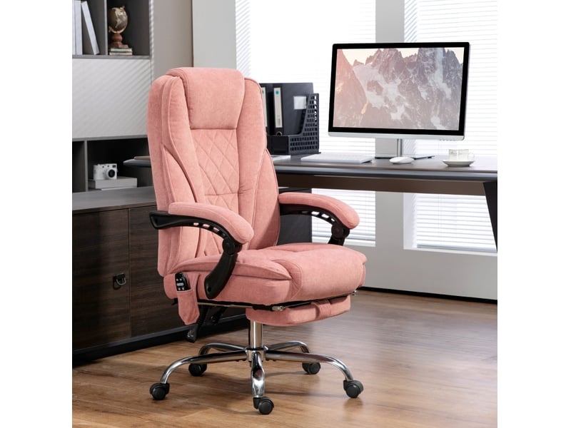  Chaise de bureau massante rose avec chauffage lombaire, inclinaison 135° et repose-pieds pour vos pauses  - Conforama B