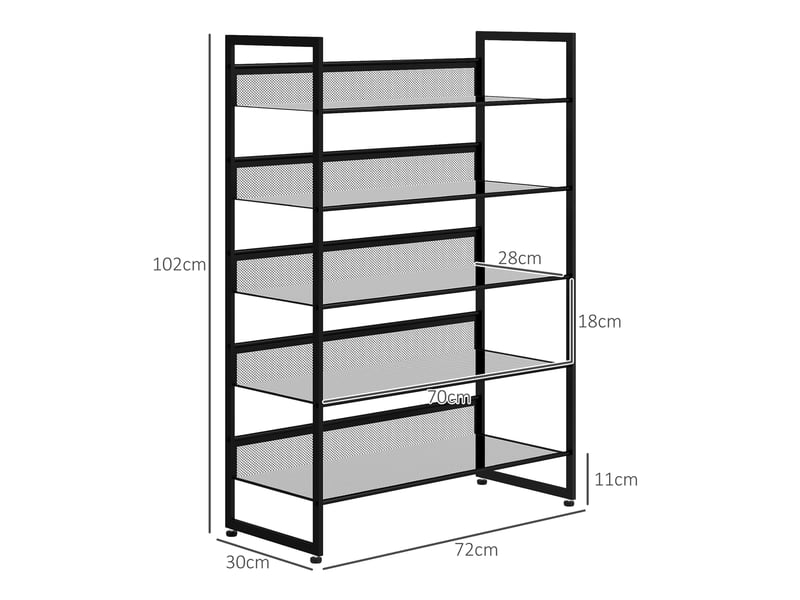  Étagère à chaussures avec 5 niveaux de rangement de couleur noire mesurant 72 cm de large 30 cm de profondeur et 102 cm de hauteur  - Conforama C