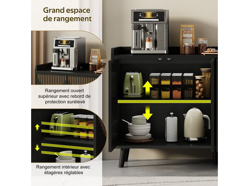  Buffet bas,140x40x84 cm,4 portes avec étagères réglables,mdf,noir  - Conforama E
