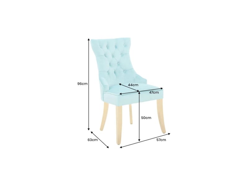  Lot de 2 chaises chesterfield regina bleu turquoise en velours capitonné – anneau et pieds dorés  - Conforama C