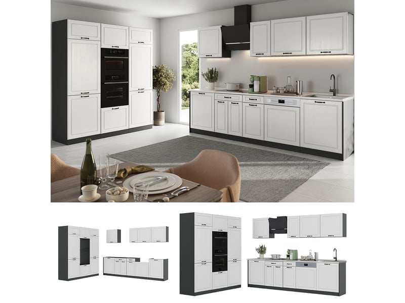 Vicco cuisine, blanc campagneanthracite, 180cm plan de travail chêne doré - Conforama D