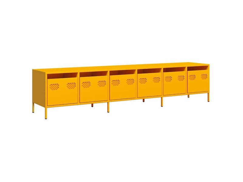  Meuble tv - banc tv - meuble de rangement jaune moutarde 202x39x43,5 cm acier laminé à froid  - Conforama A