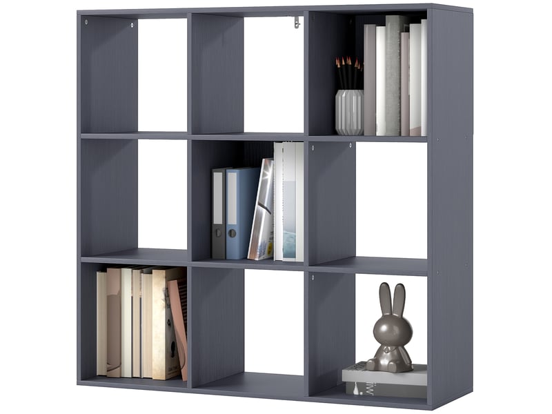  Bibliothèque, étagère de rangement à 3 niveaux avec 9 compartiments, pour salon, bureau, chambre, 91x29,5x91cm, gris  - Conforama B