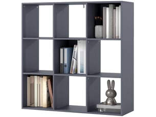 Bibliothèque, étagère de rangement à 3 niveaux avec 9 compartiments, pour salon, bureau, chambre, 91x29,5x91cm, gris