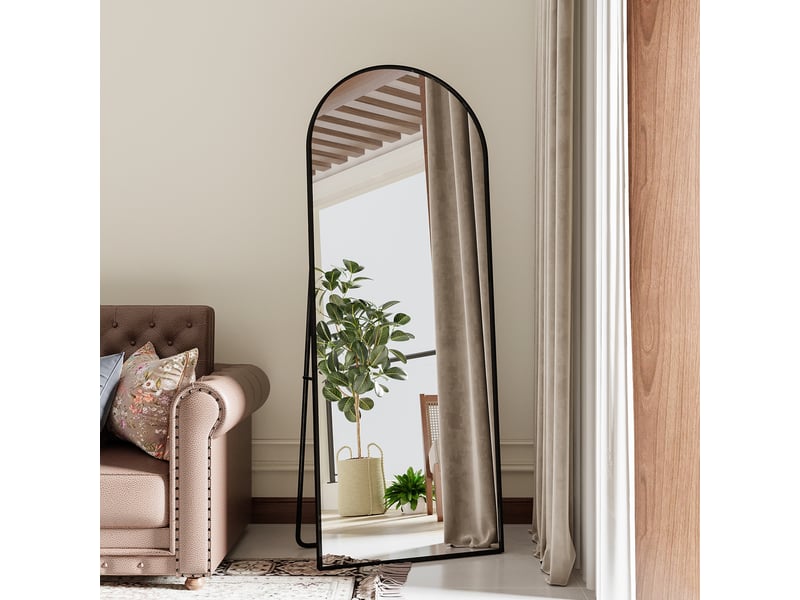  Miroir sur pied 165x60 cm,miroir mural arqué moderne,cadre en aluminium,pour salon,entrée,chambre,verre trempé hd,noir  - Conforama D