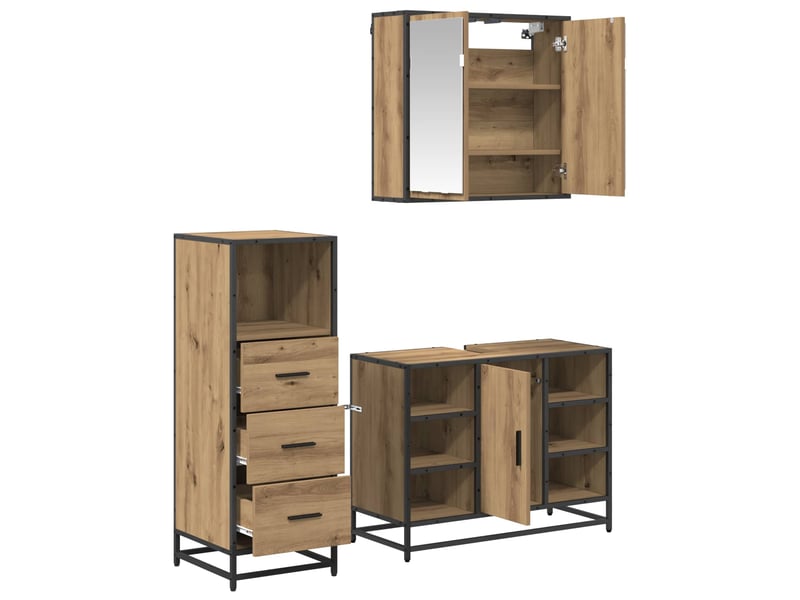  Ensemble de mobilier de salle de bain 3 pc chêne artisanal cf64304  - Conforama E