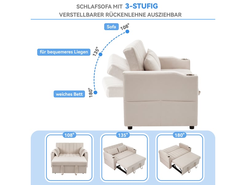  Canapé convertible, canapé-lit, porte-gobelets, dossier réglable, design moderne, pour salon, appartement, chambre  - Conforama E