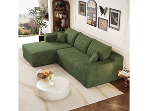 Canapé d'angle panoramique fixe <strong></strong> <strong>Qualité haut de gamme</strong> 3 places Tissu vert
