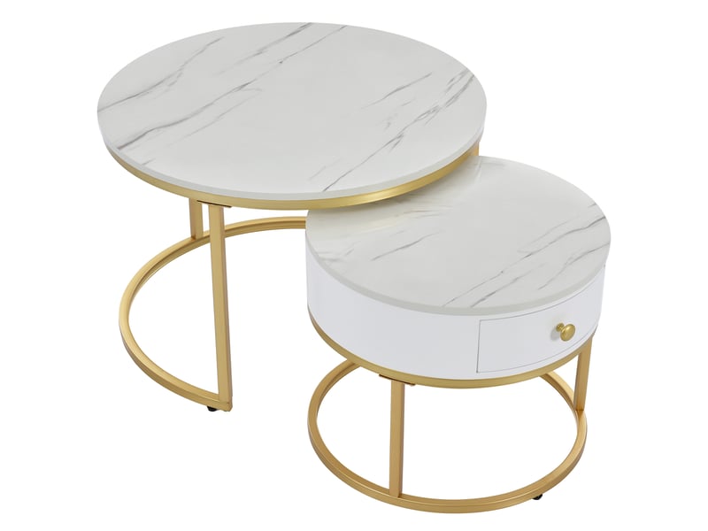  Table basse gigogne effet marbre blanc lot de 2 tables rondes modernes pour salon  - Conforama D