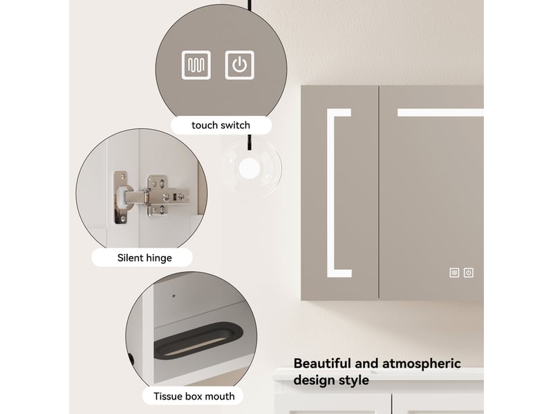  Armoire de toilette murale avec miroir led 90 cm rangement intégré pour salle de bain et chambre  - Conforama E