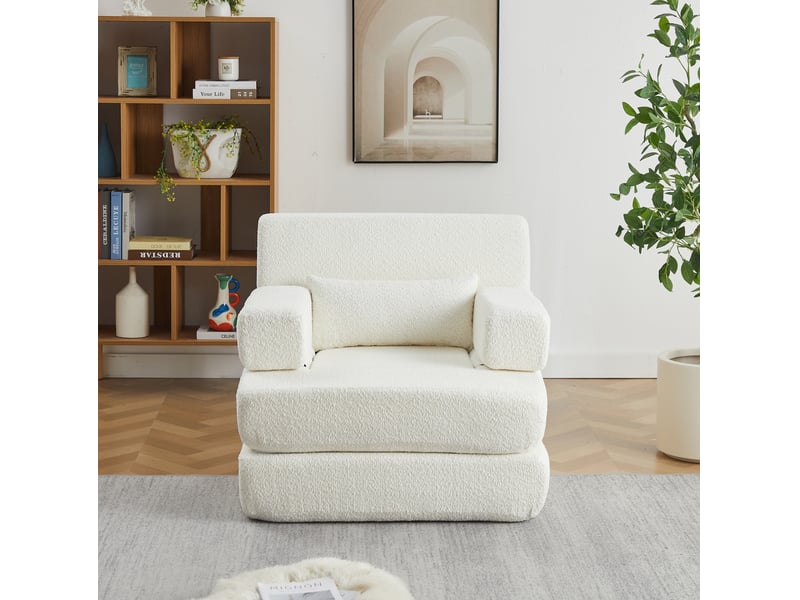  Fauteuil 1 place convertible 2-en-1 en chenille beige  - Conforama W