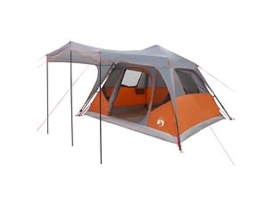 Tente de camping, tente familiale gris et orange 6 personnes polyester et acier