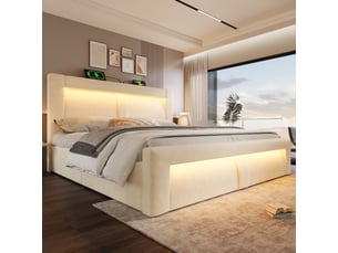 Lit avec rangement 160x200 cm <strong>CHICFURN</strong>  <strong></strong> coloris beige