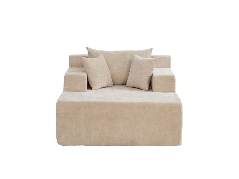 Méridienne modulable en tissu chenille beige clair avec rangement intégré et confort rembourré - Conforama A