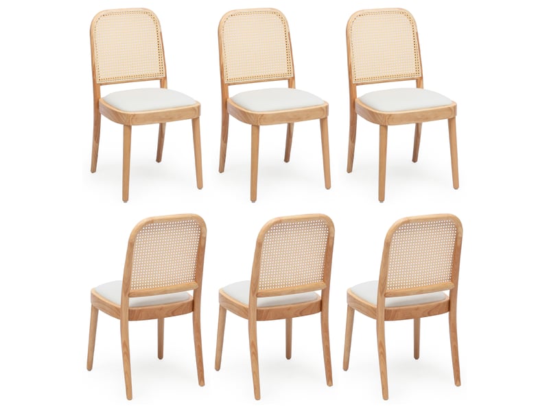  Chaises de salle à manger lot de 4 avec dossier tressé  - bois massif, lin - bois naturel  - Conforama A