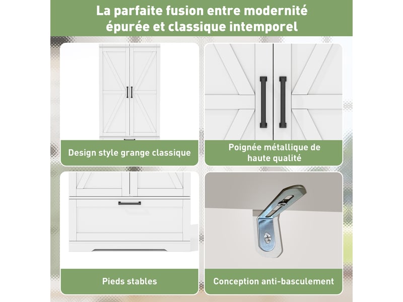  Meuble de cuisine muvano, armoire de cuisine blanche avec range-bouteilles, 80 × 40 × 180 cm  - Conforama E