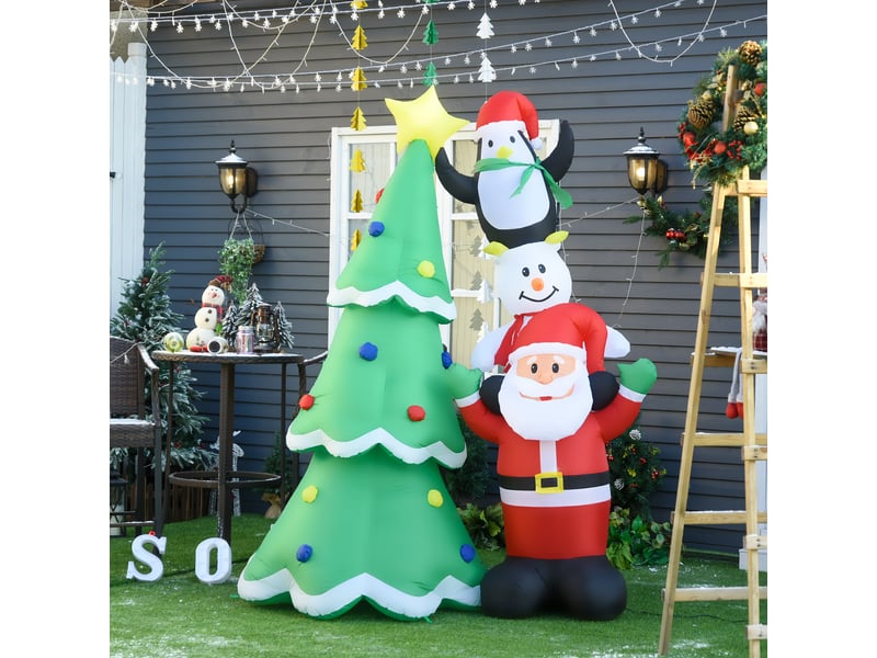  Sapin de noël gonflable géant de 243 cm avec lumières led et père noël, décoration de noël extérieure étanche  - Conforama D