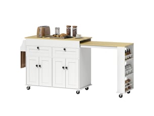 Îlot de cuisine extensible sur roulettes 4 portes 2 tiroirs blanc 127,2-189,2x50x87,8 cm