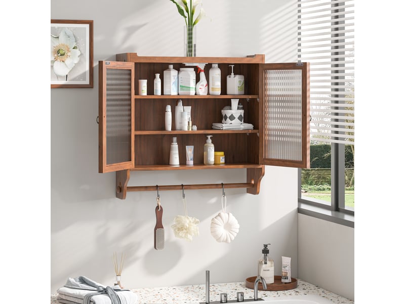  Armoire murale de portes vitrées 63x18x60cm, meuble de cuisine, porte-serviettes, mdf marron  - Conforama B