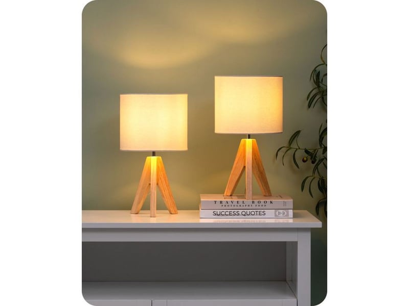  Lampe de table 2 pieces avec abat-jour en lin blanc et tr pied bois naturel e27 ampoules led blanc chaud 2700k 370618_AAAYP05862_6_DROPFR - Conforama A