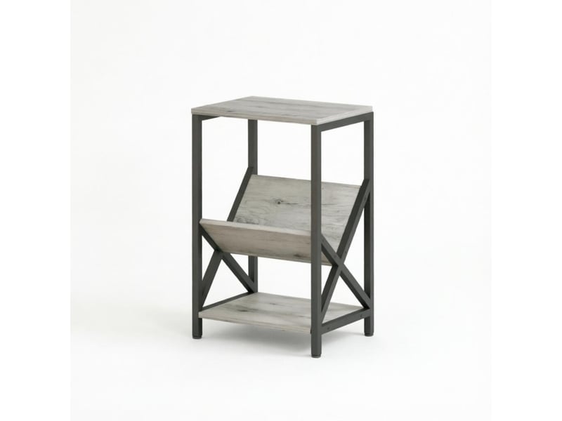  Table d’appoint étroite à 3 niveaux avec porte-revues en v - lpospi - acier et panneaux de particules gris foncé - 40 × 30 × 61 cm  - Conforama A