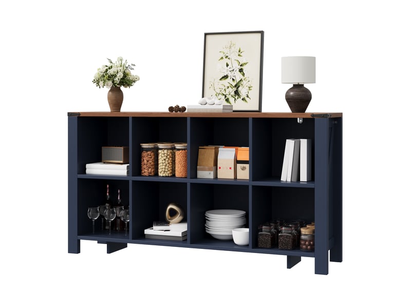 Meuble de rangement avec 8 niches ouvertes pour salon, cuisine et salle à manger en mdf, 140×34×75 cm, bleu - Conforama A
