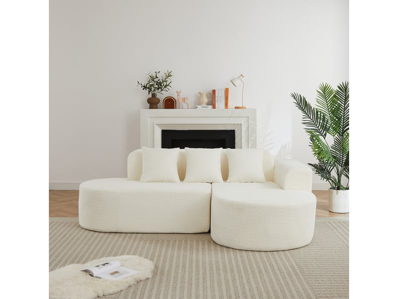  Canapé d’angle en l 3 places droit compressé, design arrondi beige, mousse douce, tissu, design moderne  - Conforama D