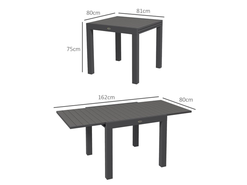 Table de jardin extensible 81 à 162 x 80 cm grise en aluminium, pour 6 personnes, plateau à lattes - Conforama C