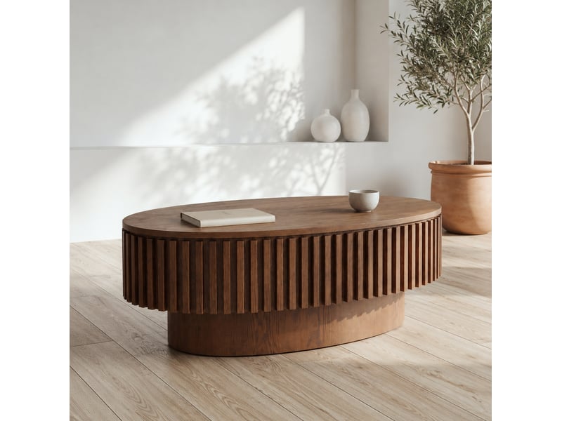  Table basse tcqpz ovale 98 x 60 x 35 cm avec rangement caché mdf plaqué bois coloris noyer  - Conforama D