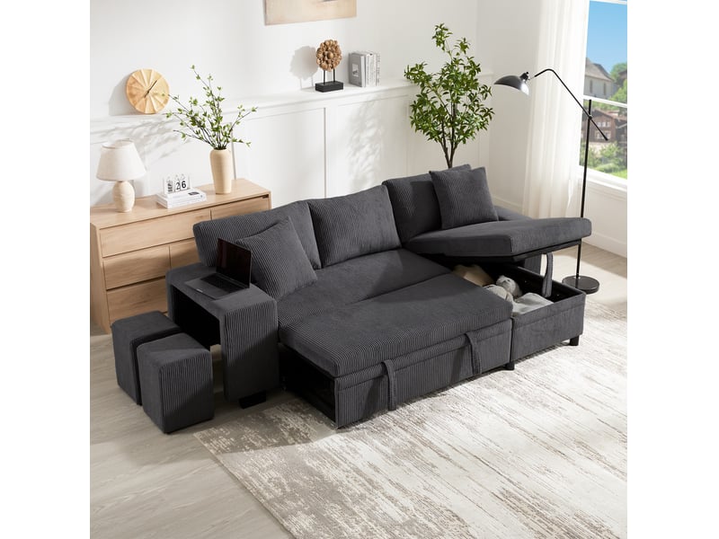 Canapé d'angle convertible 3 places 231x131,5x84 cm avec rangement et ports usbtype-c gris  - Conforama B
