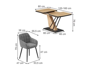 Vicco ensemble de table à manger, chêne de force doré, 120x80cm avec 4 chaises de salle à manger